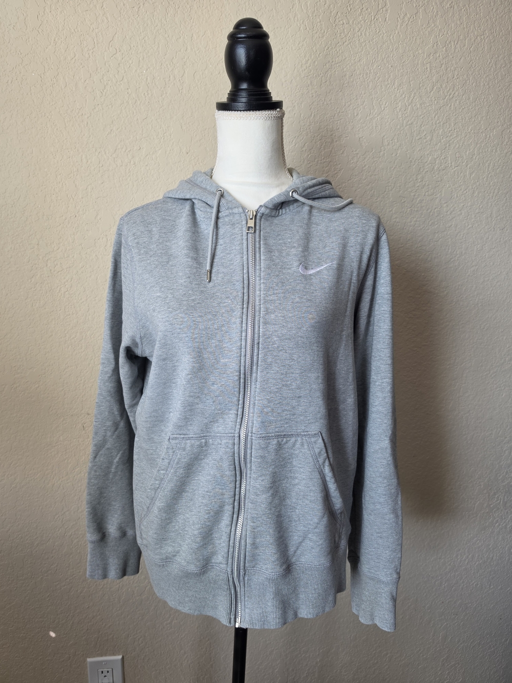 Nike Medium Heather Gray 100% Cotton Full Zip Hoodie Sweatshirt